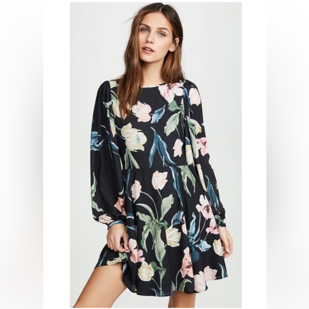 Yumi Kim Black Floral Long-Sleeve Swing Dress